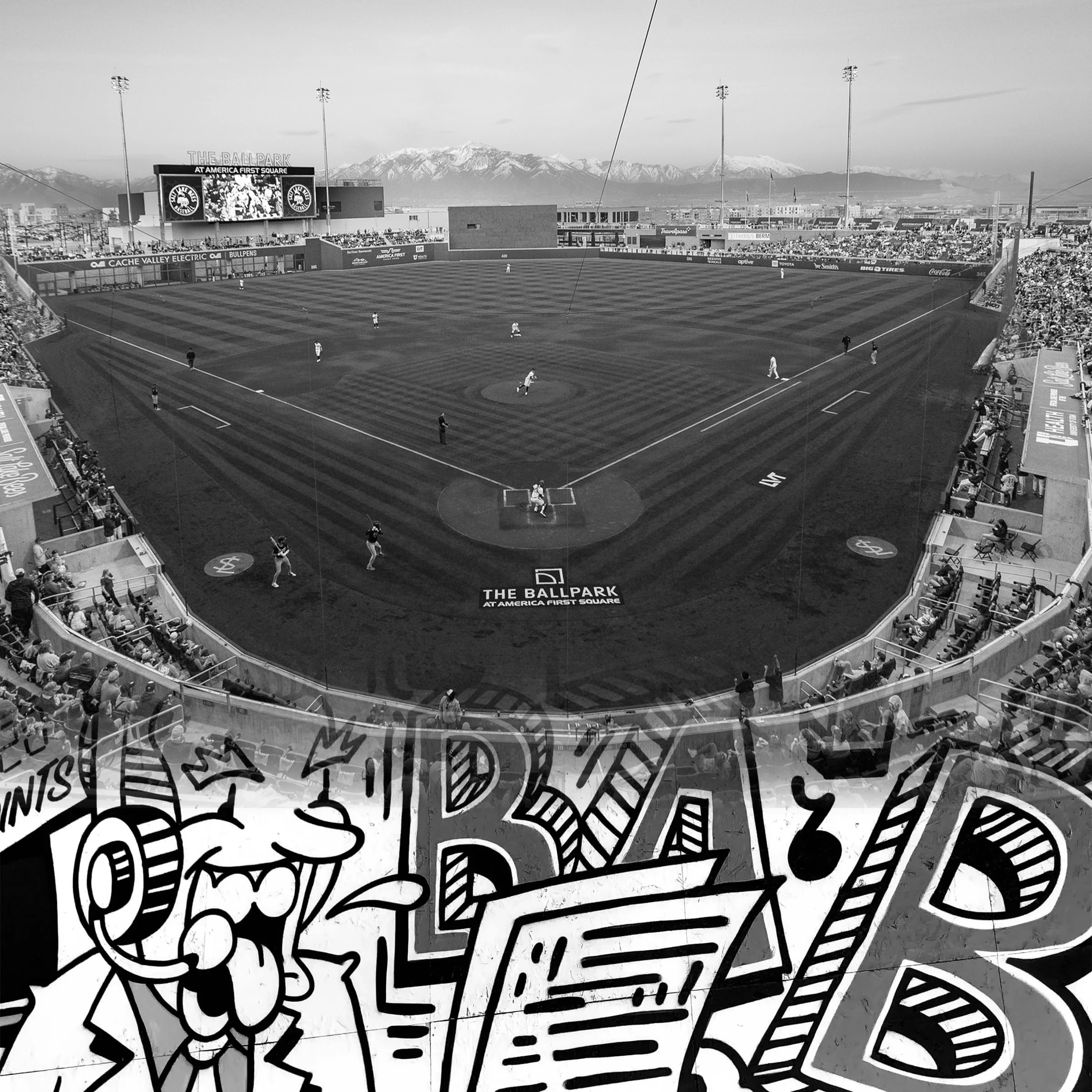 Baseball field and downtown wall art